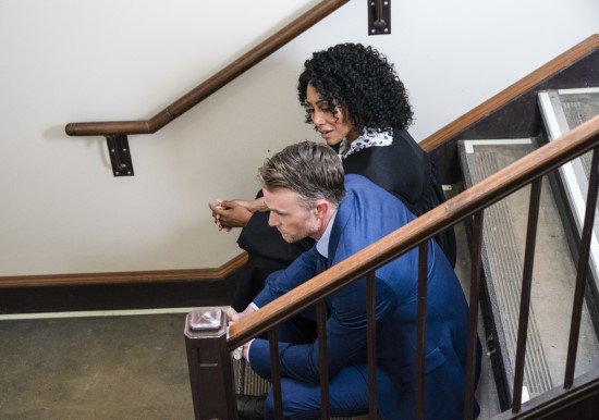 Lola Carmichael (Simone Missick) and Mark Callan (Wilson Bethel) in "All Rise."