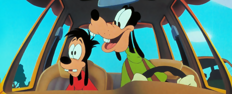 Goofy and his son Max driving in a car.