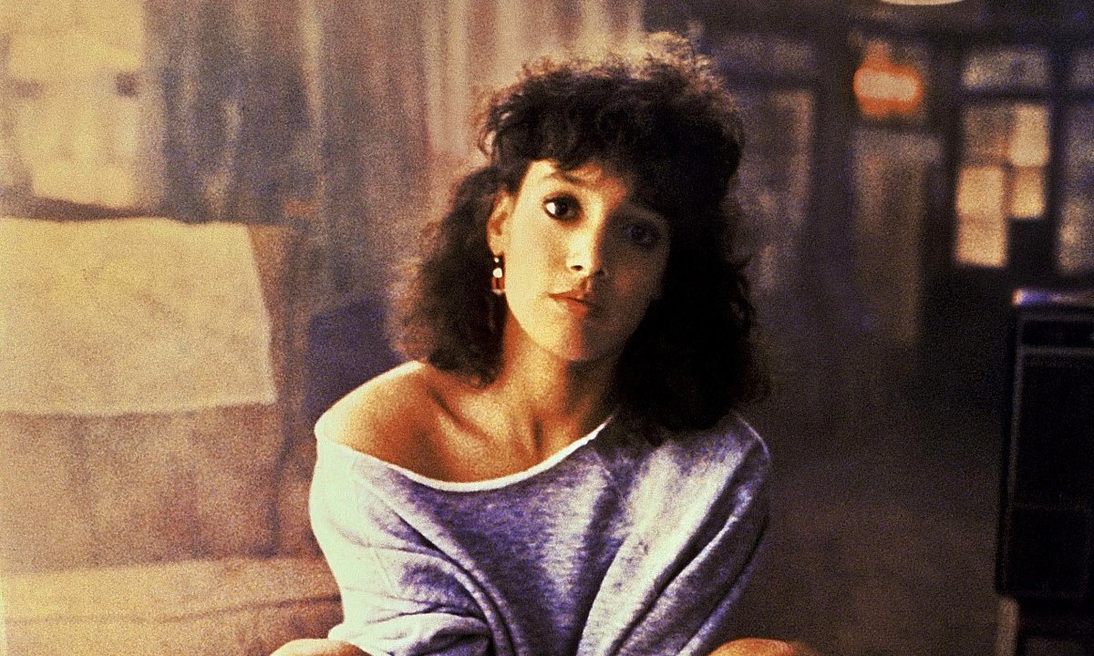 Jennifer Beals wearing a stretched-out sweatshirt