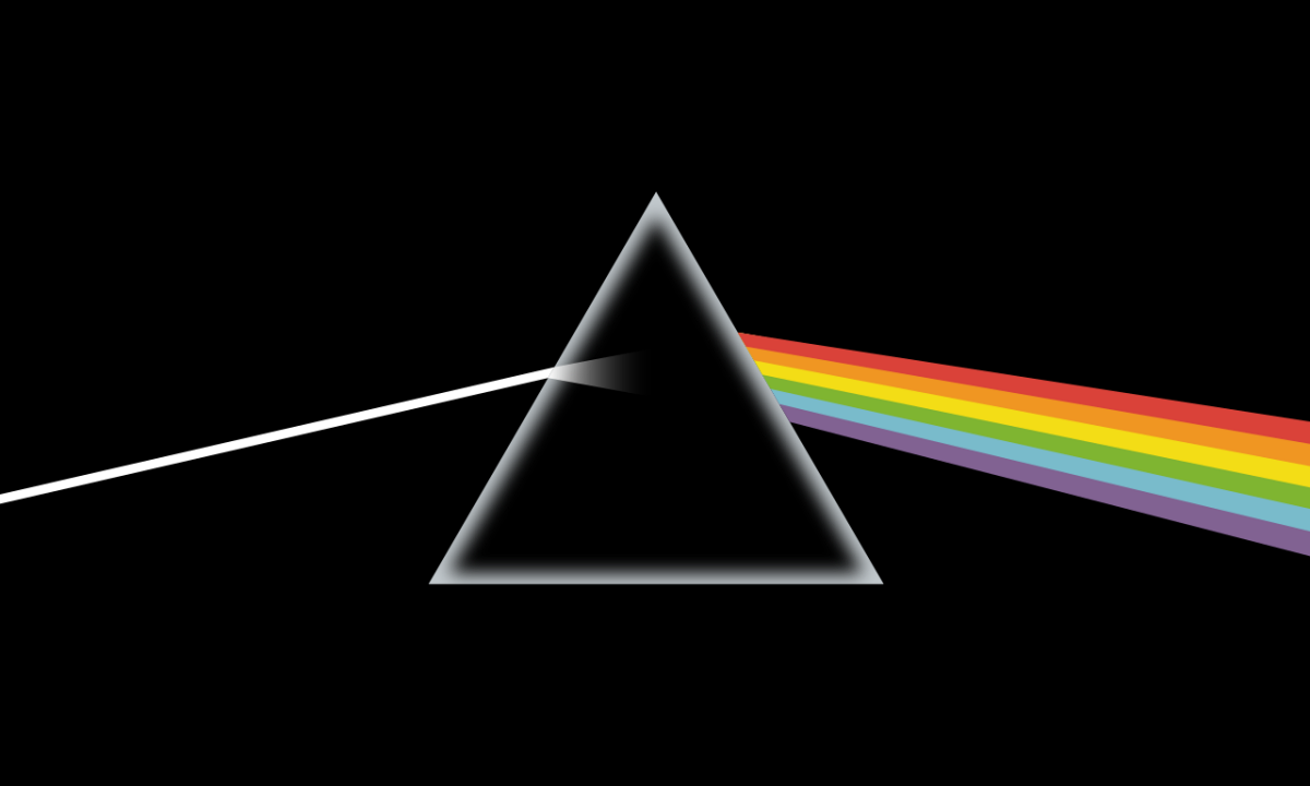 Pink Floyd's artwork for the album "The Dark Side of the Moon" which features a light going through a prism