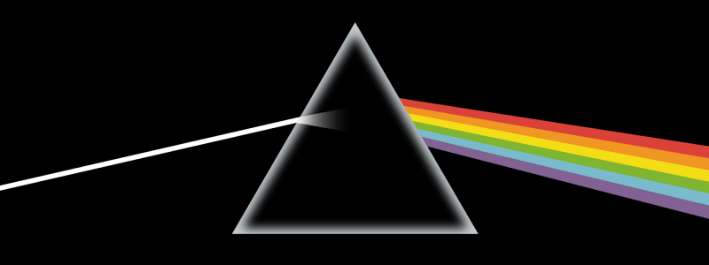 Pink Floyd's artwork for the album "The Dark Side of the Moon" which features a light going through a prism