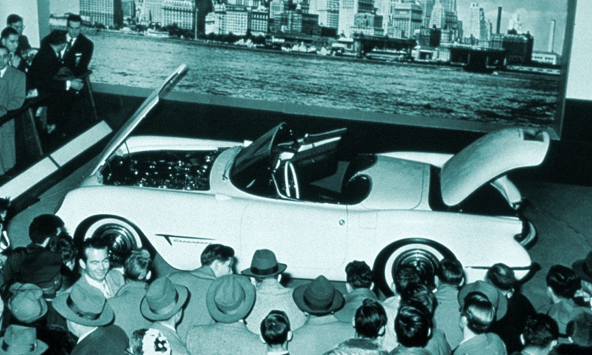 1953 Chevrolet Corvette surrounded by people