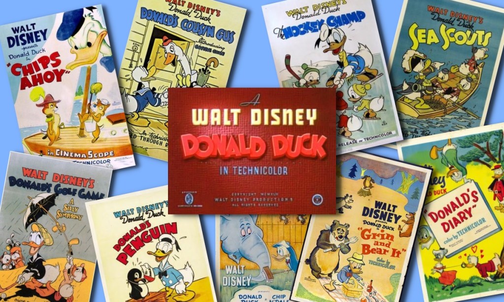 Various movie posters featuring Donald Duck