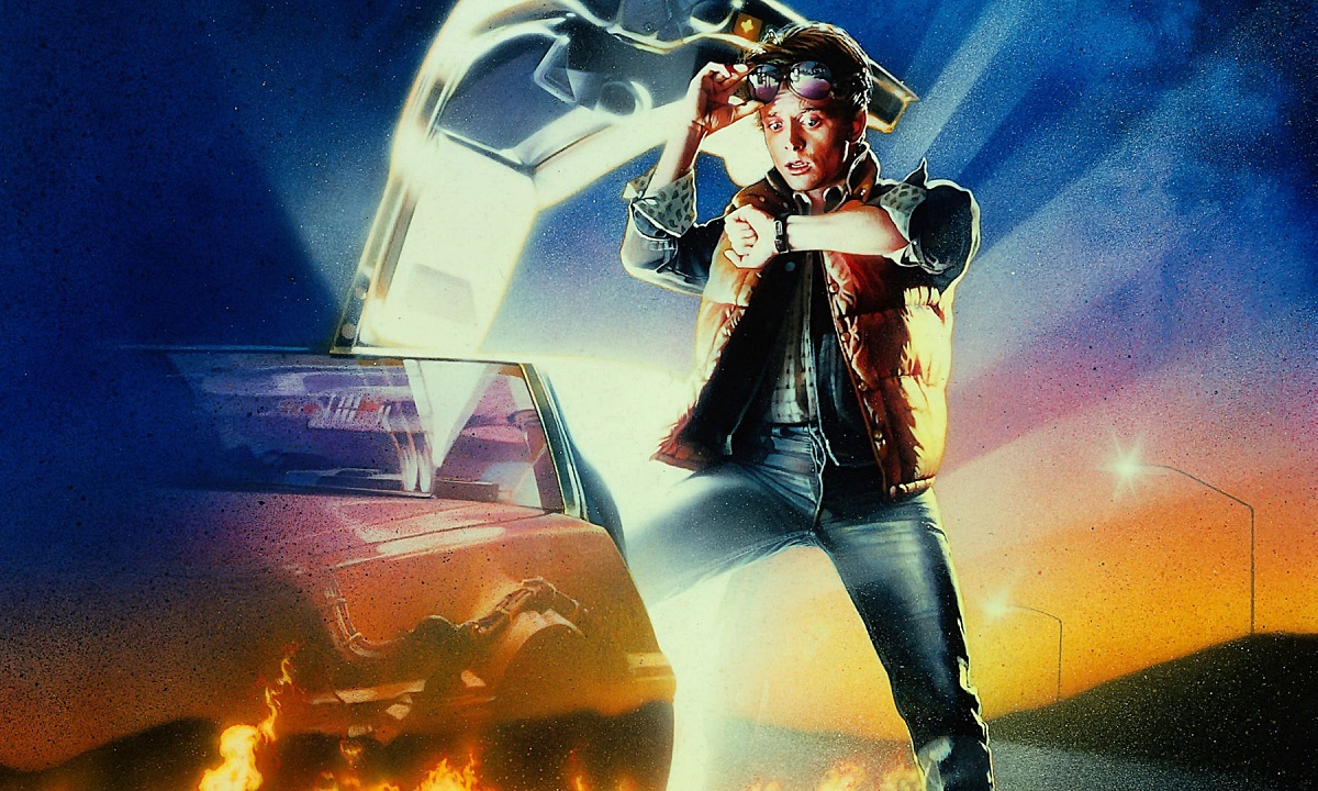 Michael J. Fox boarding the time machine in "Back to the Future"