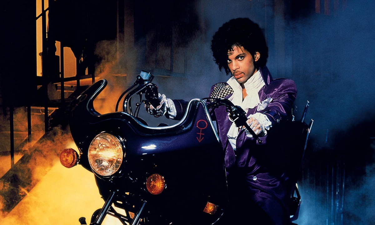 The singer Prince on a motorcycle