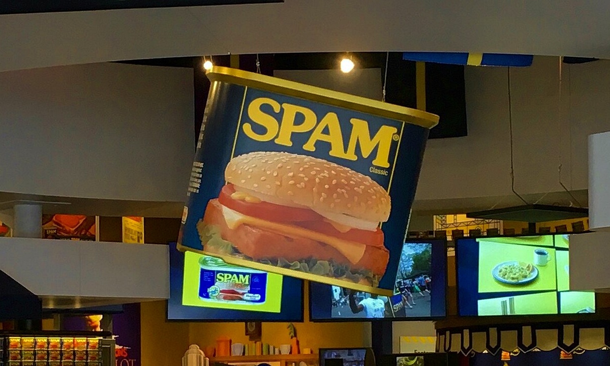 A large can of Spam hangs in the Spam Museum