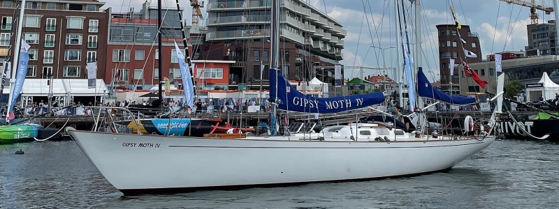 Gypsy Moth IV sits in the harbor