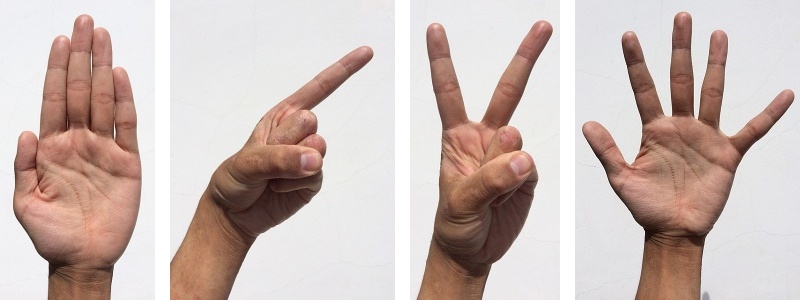 4 photos of left hands