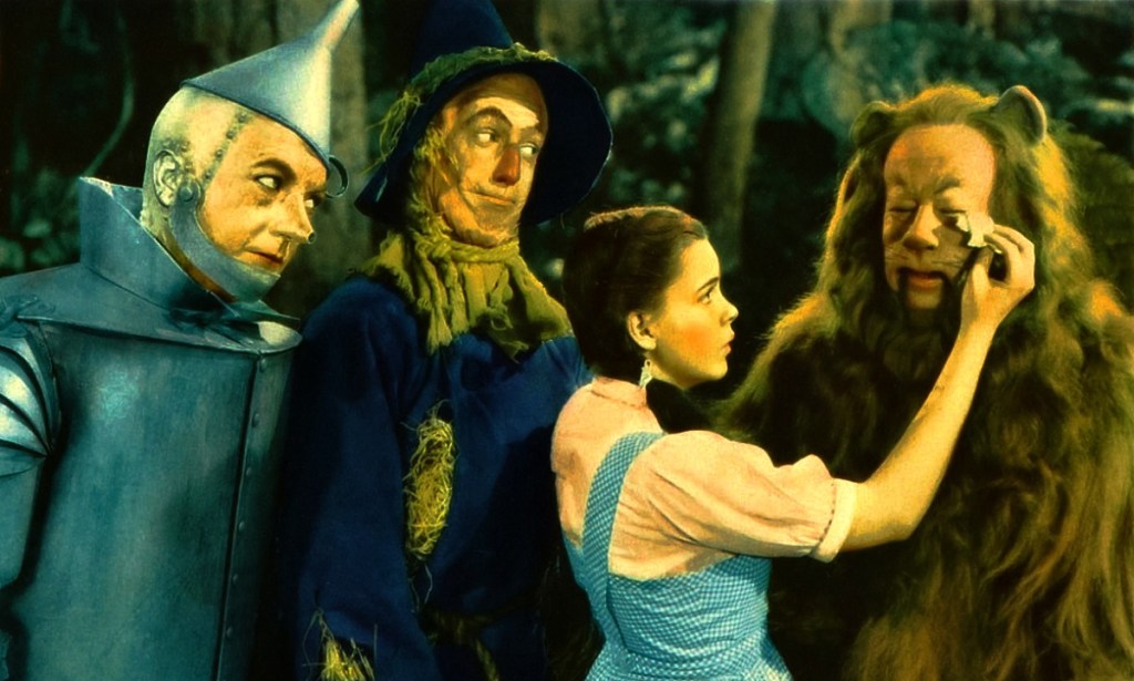 The Tin Man, Scarecrow, Dorothy and Cowardly Lion from MGM's "The Wizard of Oz" movie