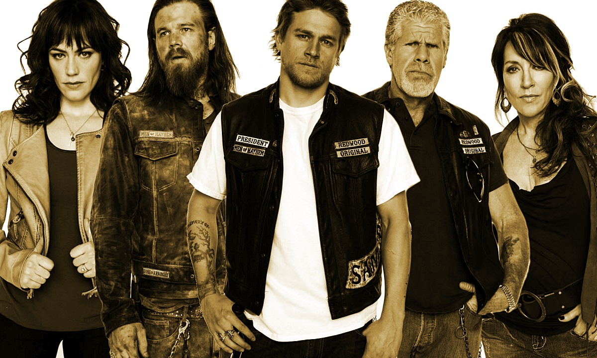 Five bikers standing tough