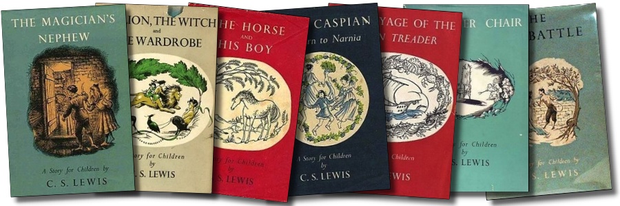 Book covers of The Chronicles of Narnia books