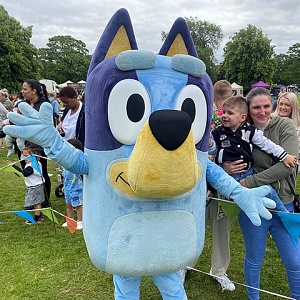 A large Bluey mascot