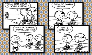 The first Peanuts comic strip