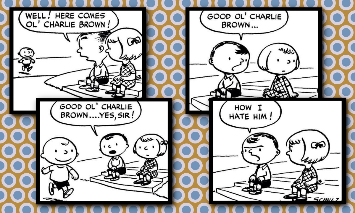 The first Peanuts comic strip