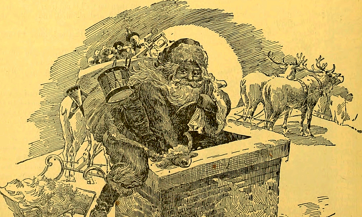 Santa Claus going down the chimney