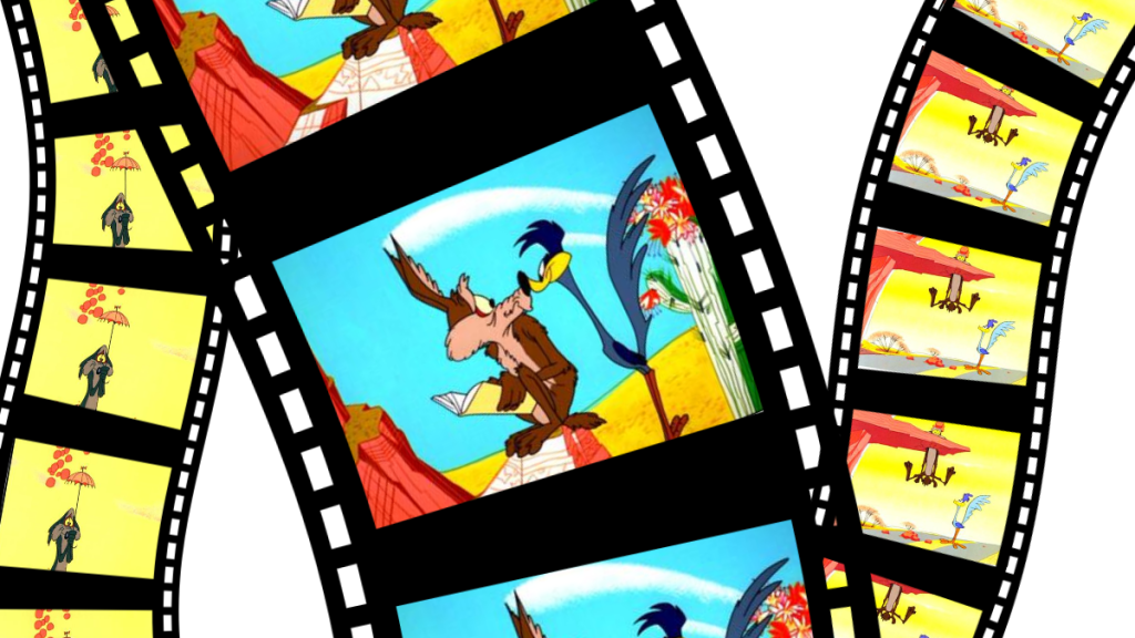 Wile E Coyote and the Road Runner look at each other