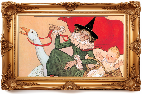 Mother Goose riding a goose - a mother of pop culture