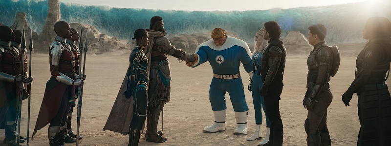 The Dora Milaje, Shuri, M’Baku, Ben Grimm/The Thing, Sue Storm/Invisible Woman, Bucky Barnes/Winter Soldier, Joaquin Torres/Falcon, and Ava/Ghost in "AVENGERS: DOOMSDAY."